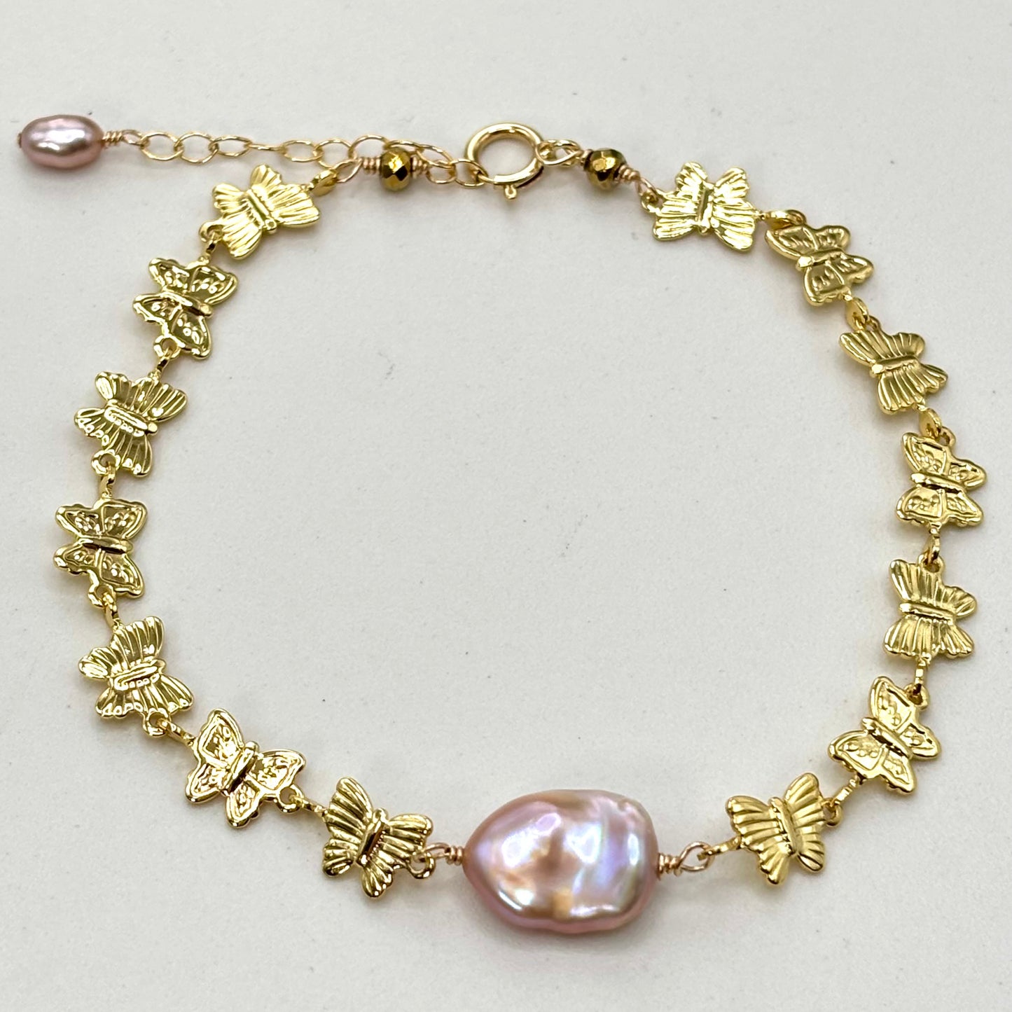 Pink Keshi Pearl Butterfly Bracelet