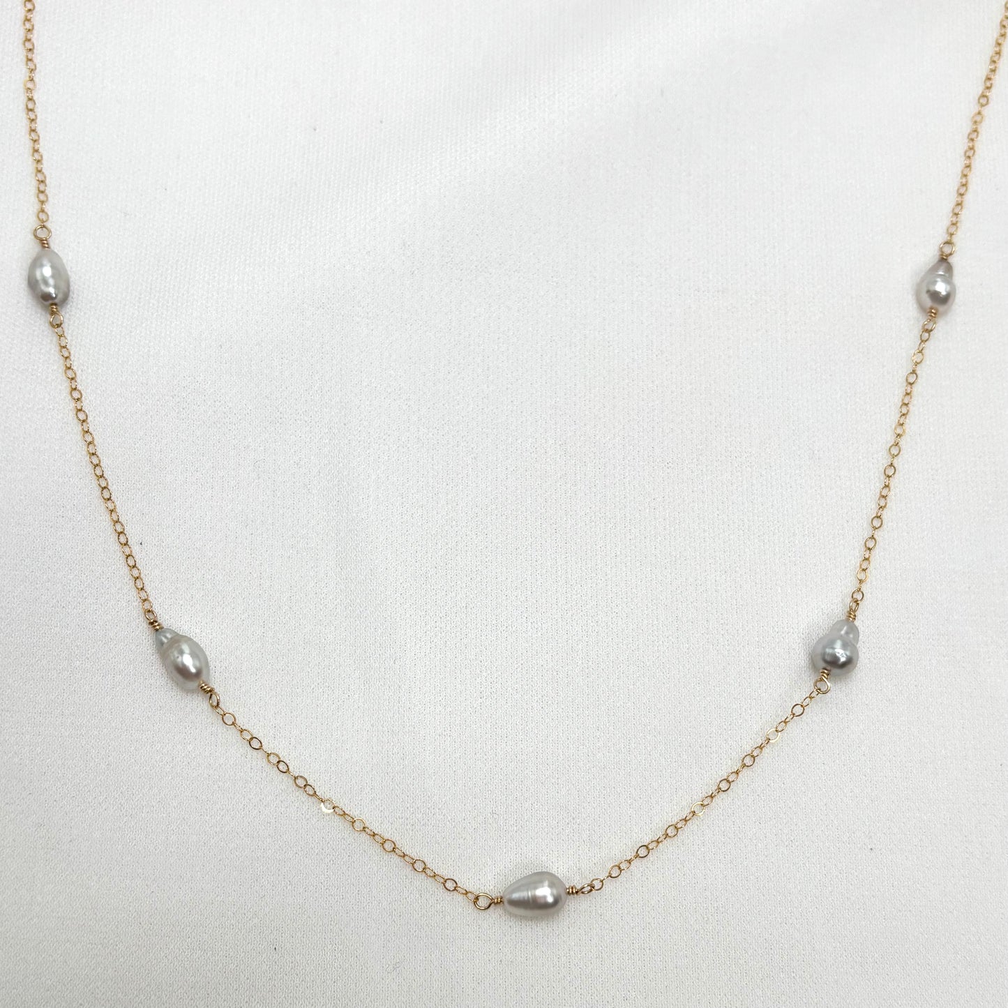 Silver Tahitian Keshi Pearl Love Necklace
