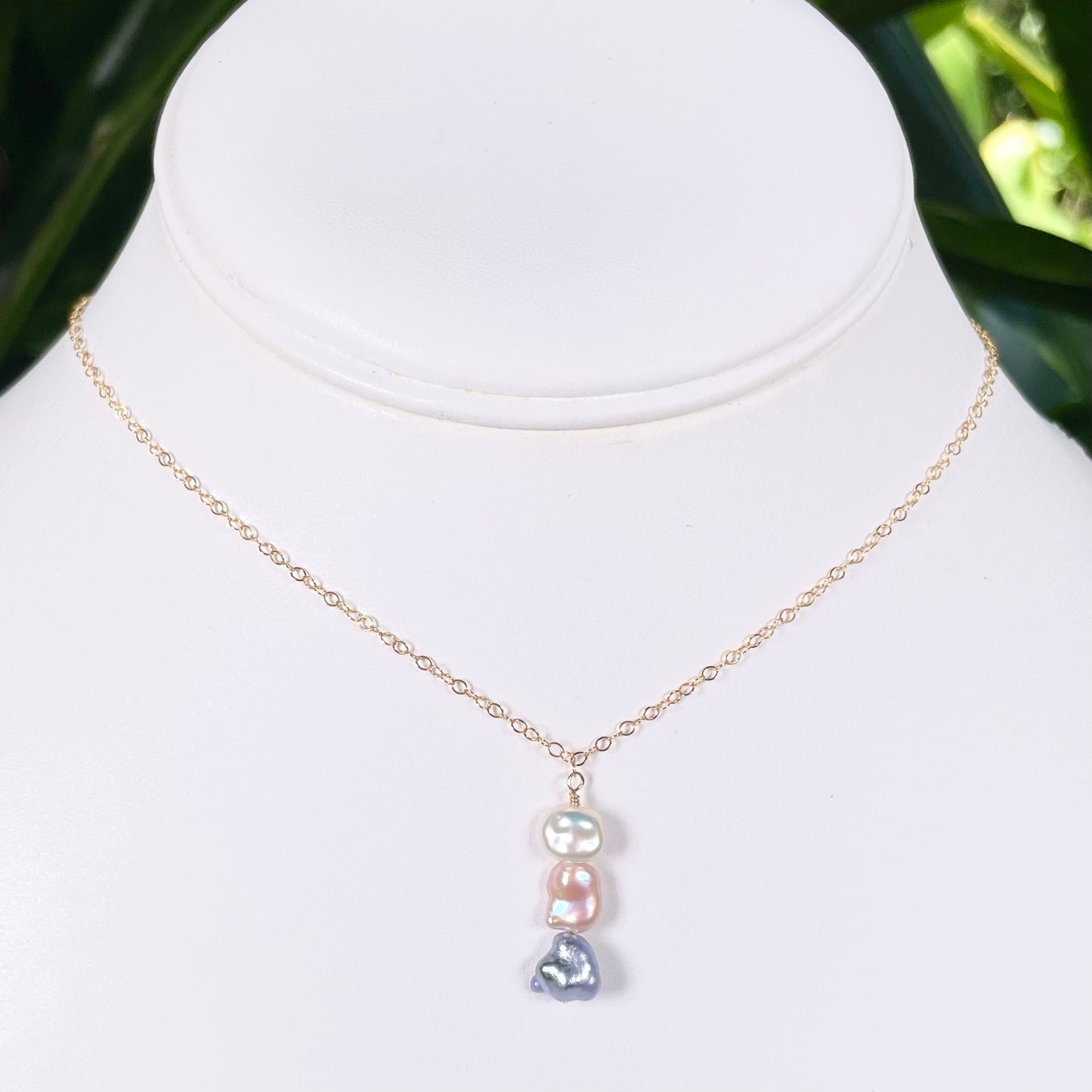 Tricolor Periwinkle Tahitian Keshi Necklace