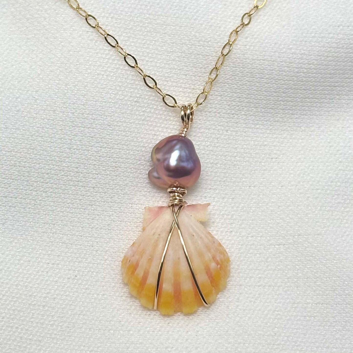 Purple Keshi Mini Sunrise Shell Necklace