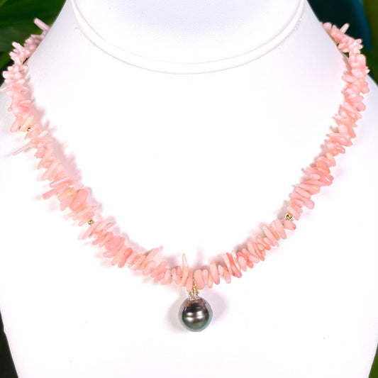 Pink Coral Tahitian Pearl Necklace