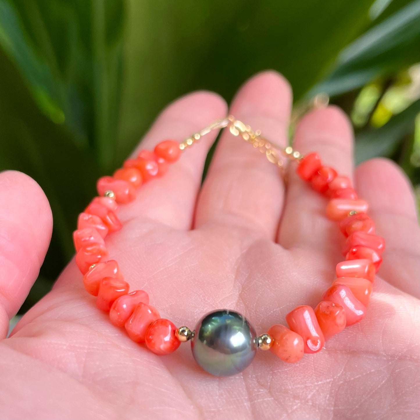 Peach Coral Tahitian Pearl Bracelet