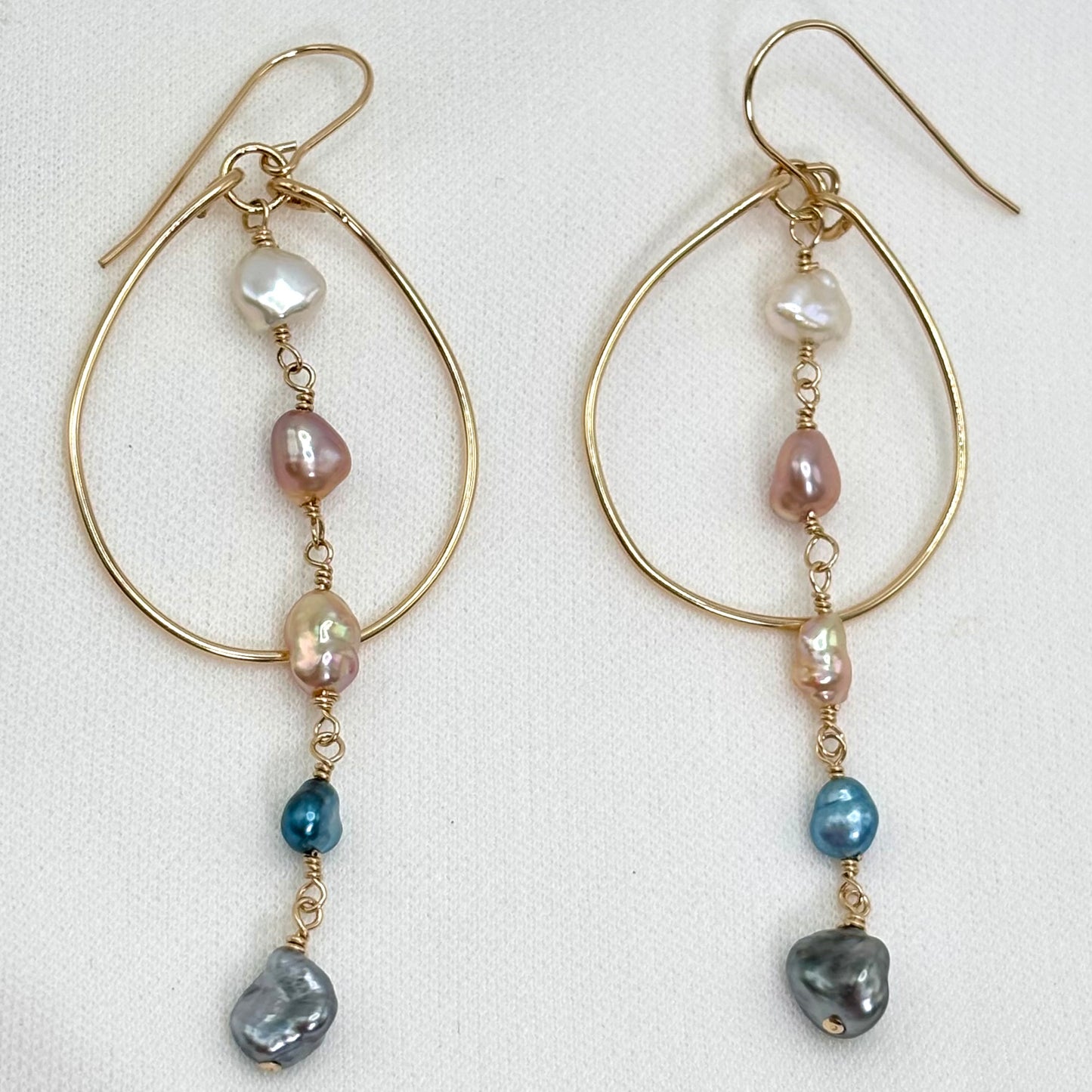 Rainbow Keshi Pearl Hoop Earrings