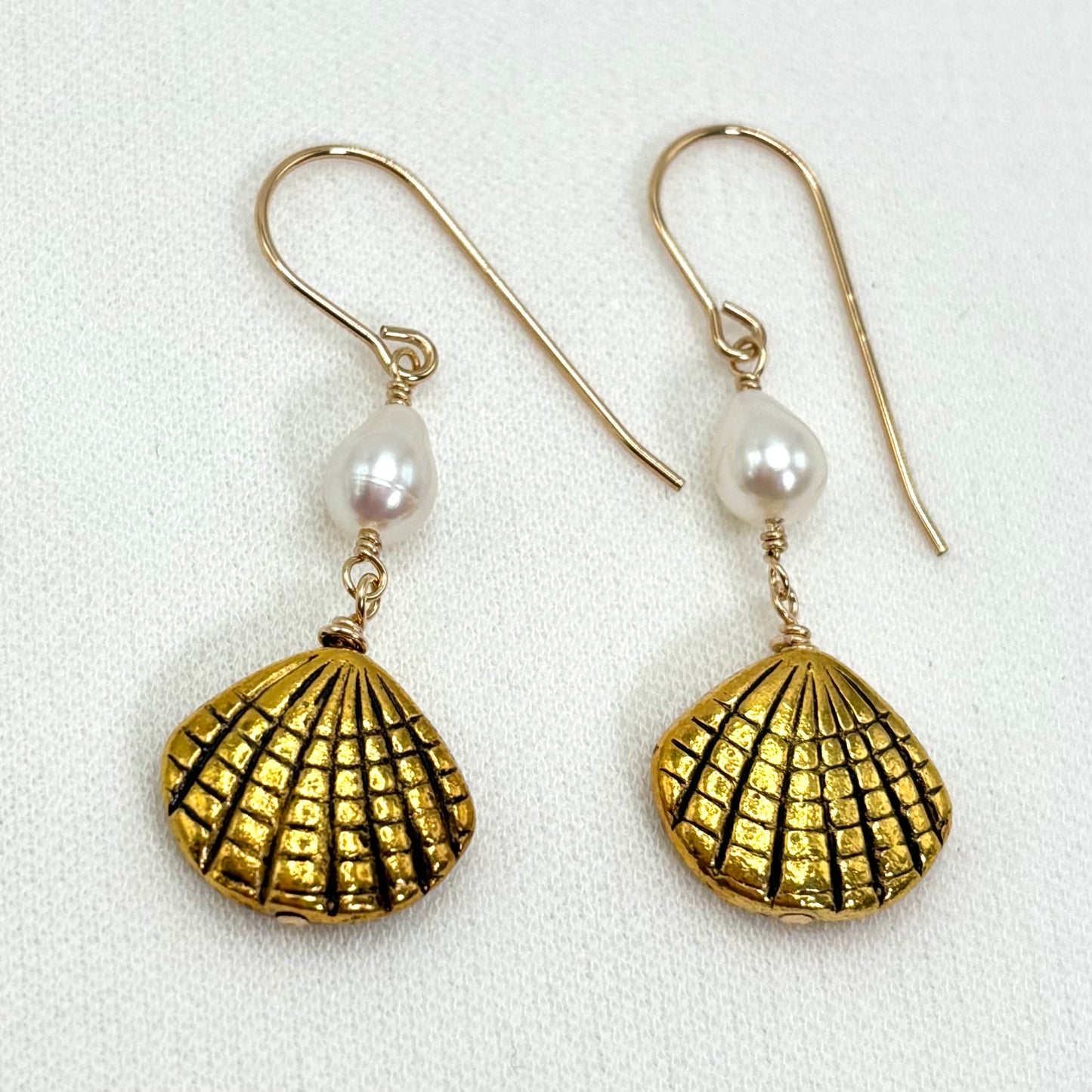 White Pearl Seashell Earrings
