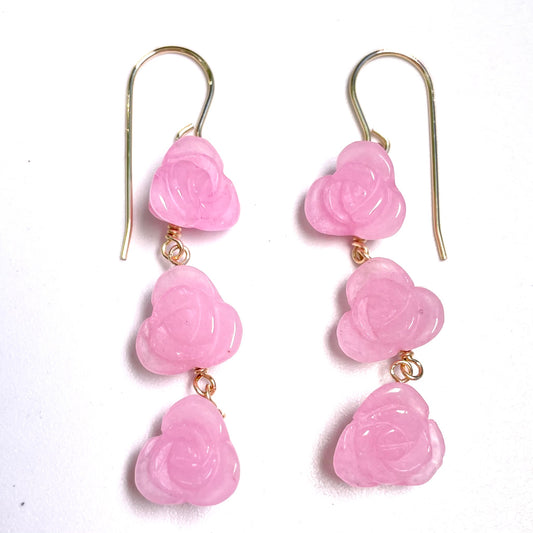 Triple Pink Rose Earrings