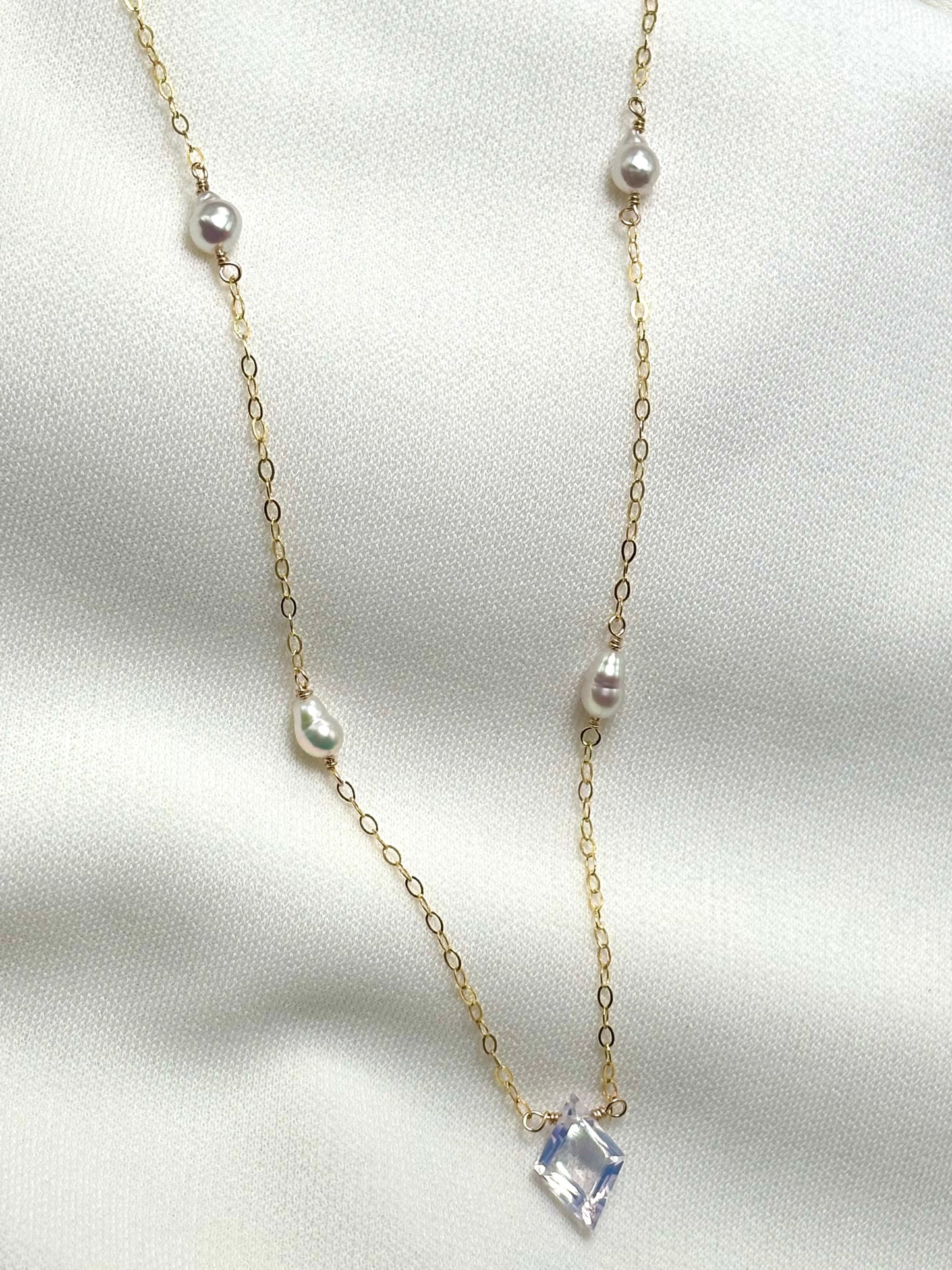 Lavender Quartz White Pearl Necklace
