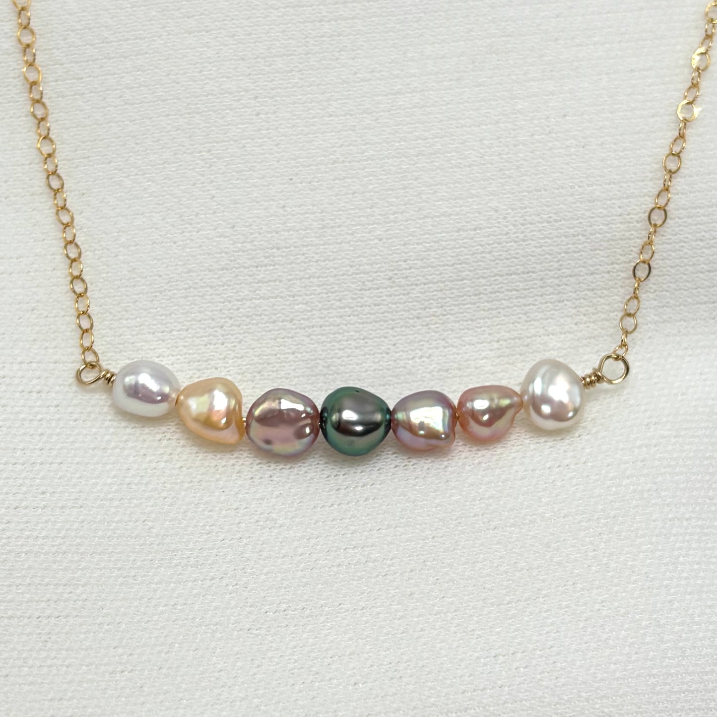 Multi Color Keshi Pearl Bar Necklace
