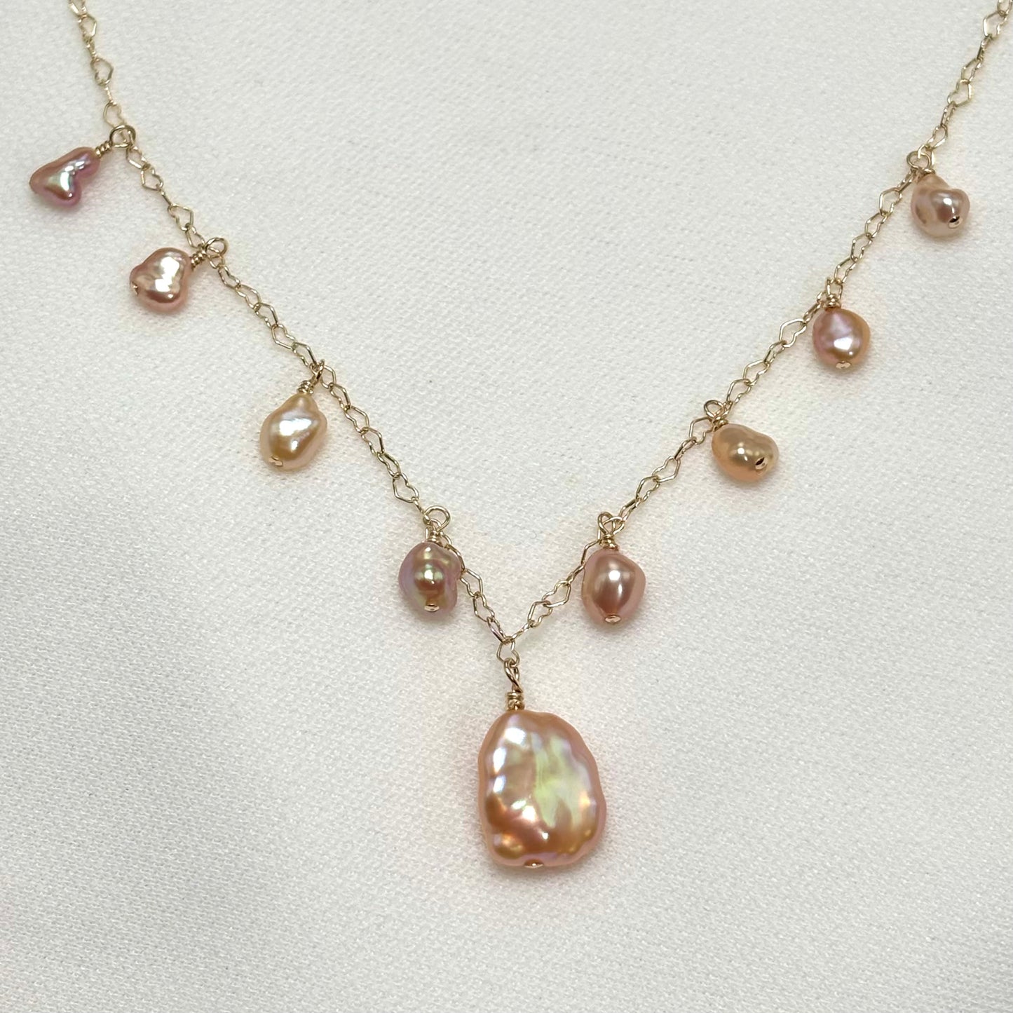 Peach Keshi Pearl Charm Necklace