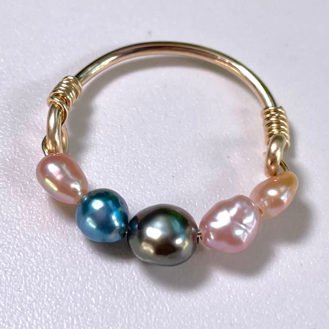 Multi Color Keshi Pearl Ring