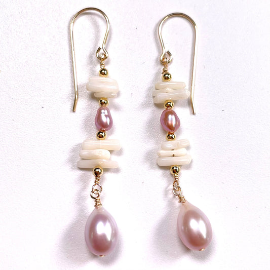 White Coral Pink Pearl Earrings