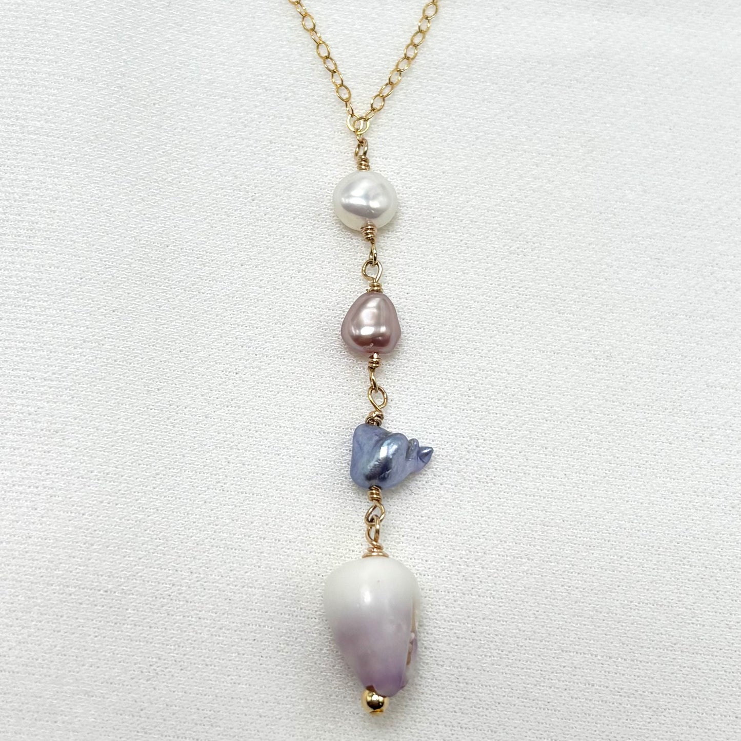 Lilac Ombré Keshi Pearl Cone Shell Necklace