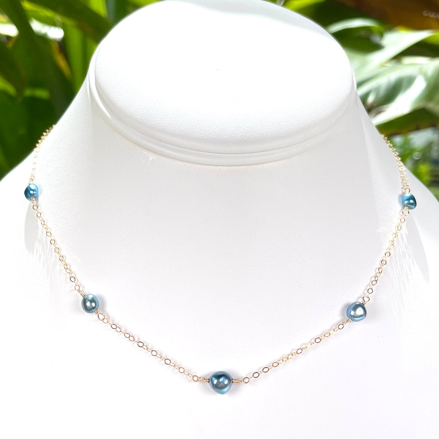 Blue Tahitian Keshi Pearl Love Necklace