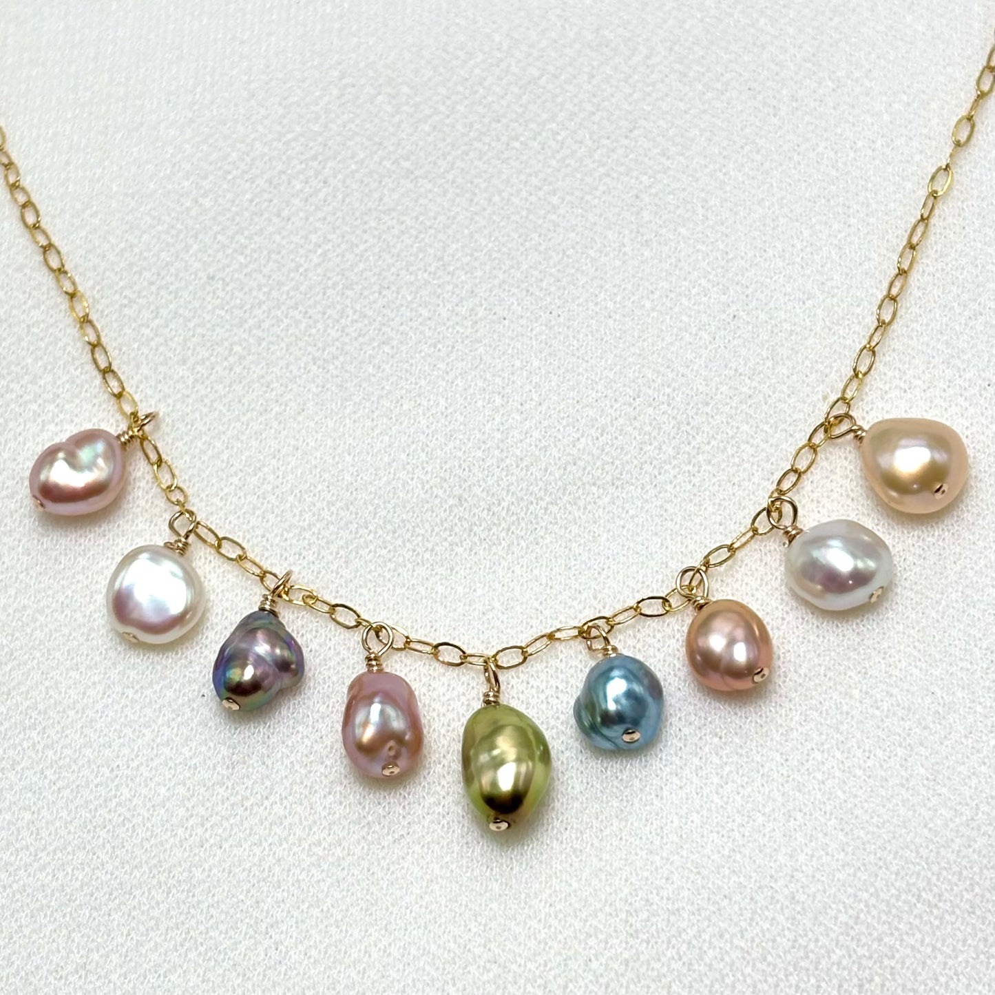 Rainbow Keshi Pearl Charm Necklace