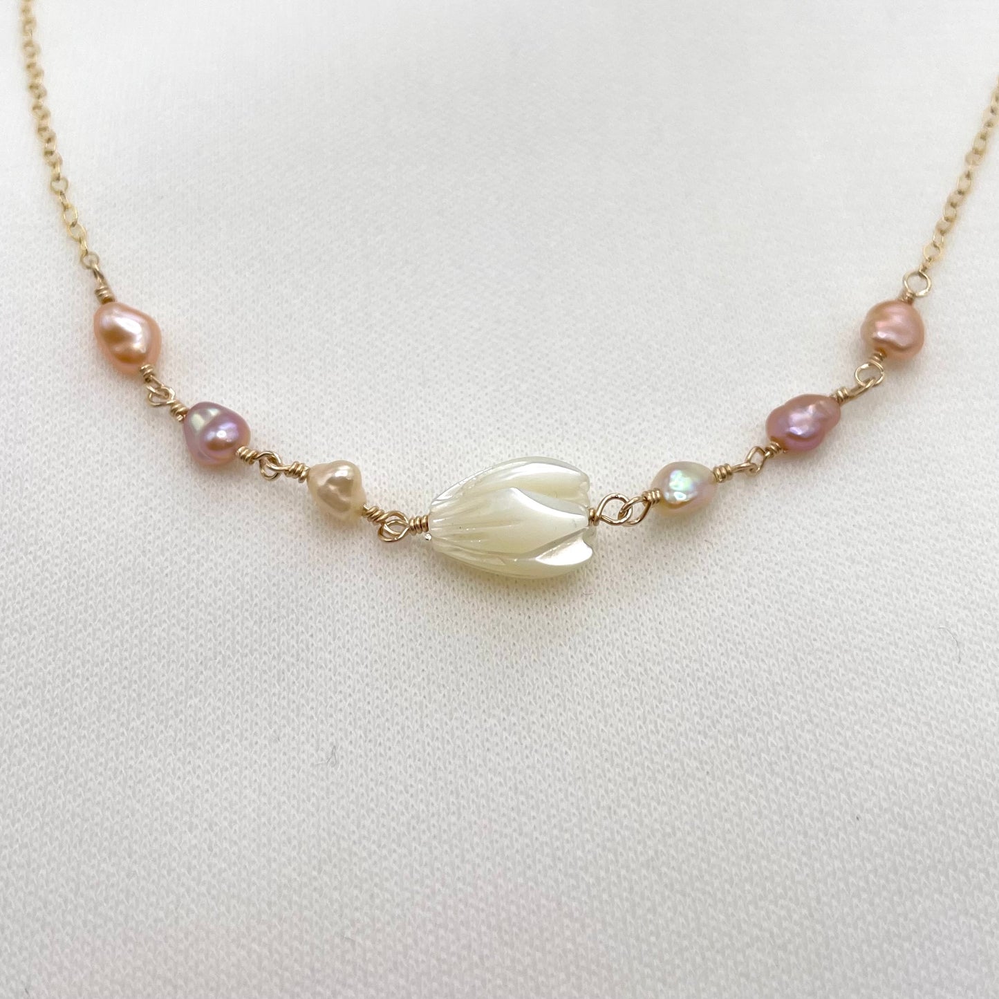 Pink Keshi Pearl Pikake Necklace