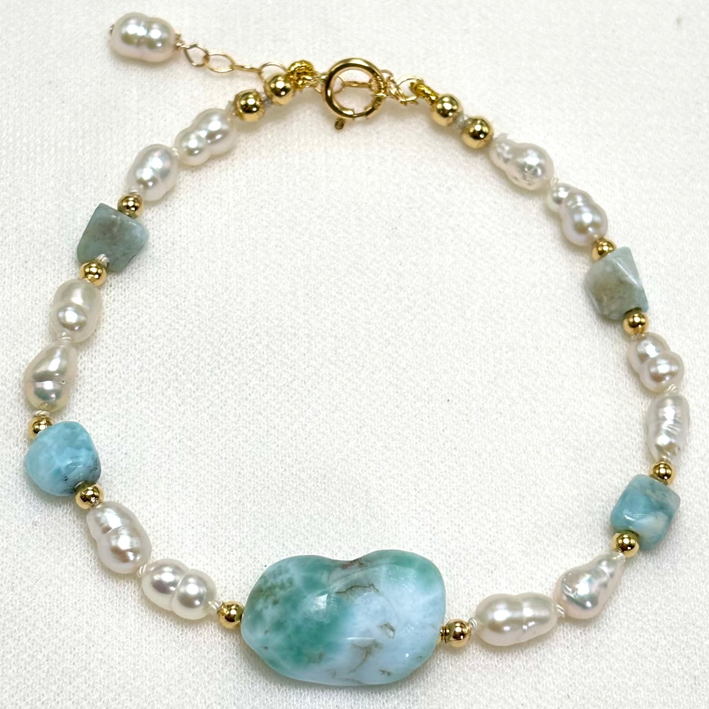 White Pearl Larimar Bracelet