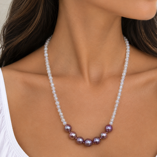 Moonstone Edison Pearl Jewel Strand Necklace