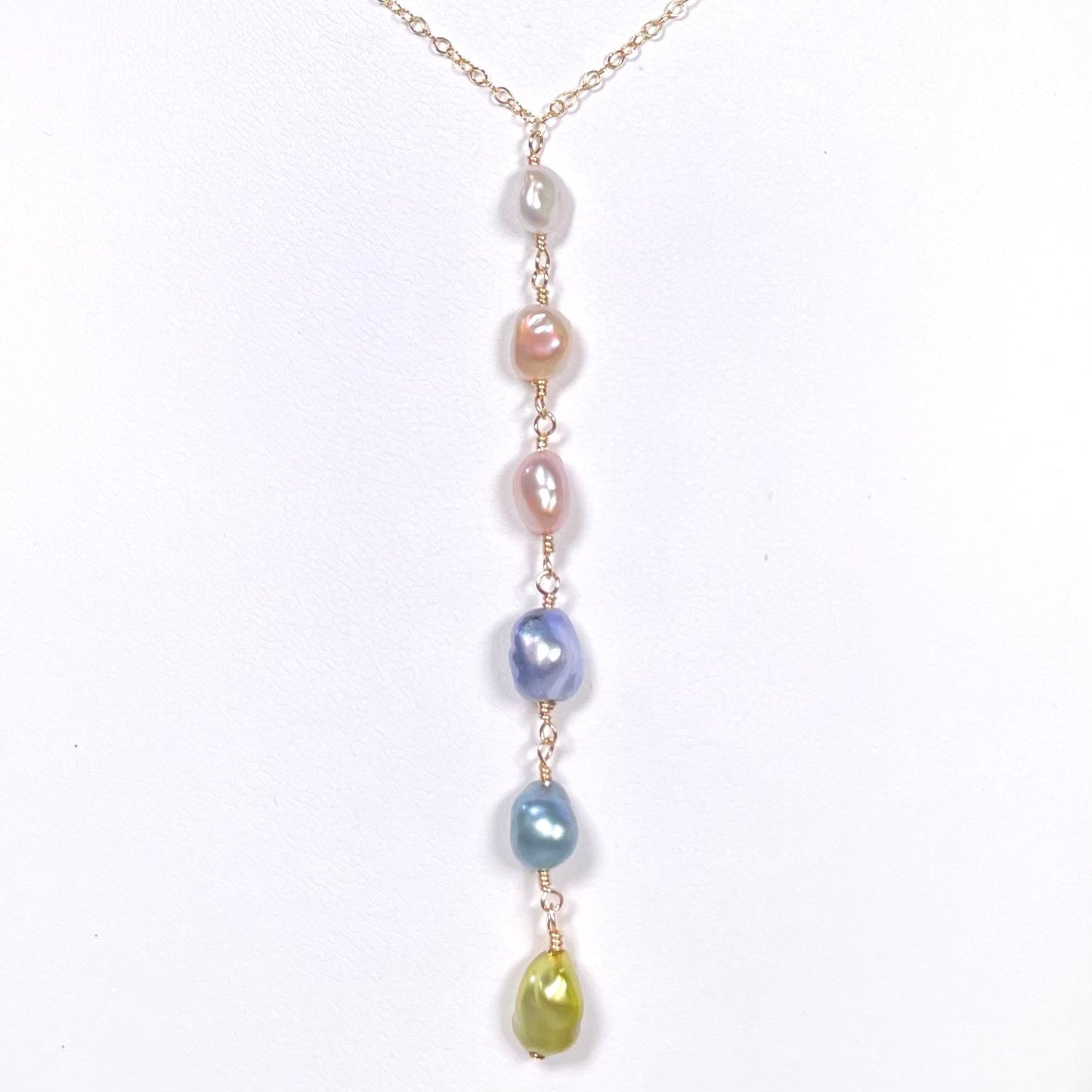 Pastel Rainbow Keshi Drop Necklace