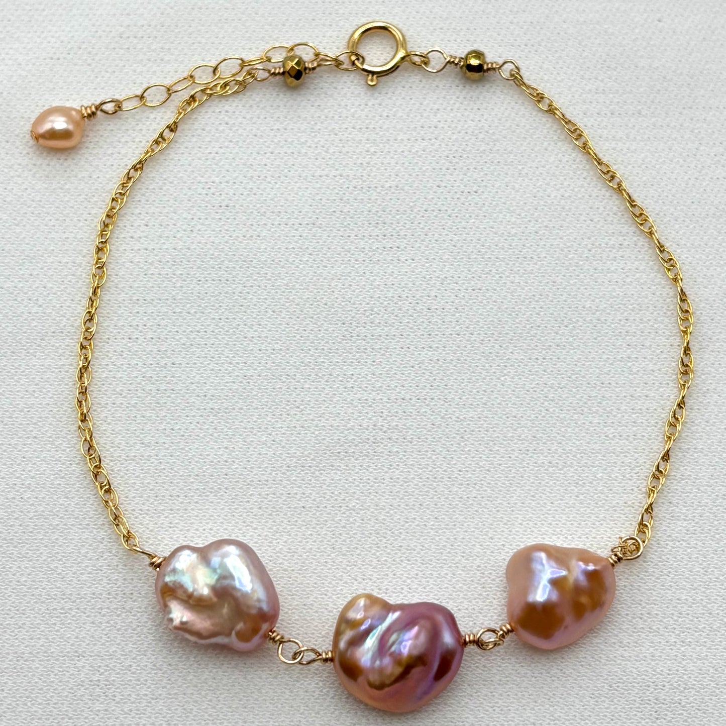Triple Pink Keshi Pearl Bracelet