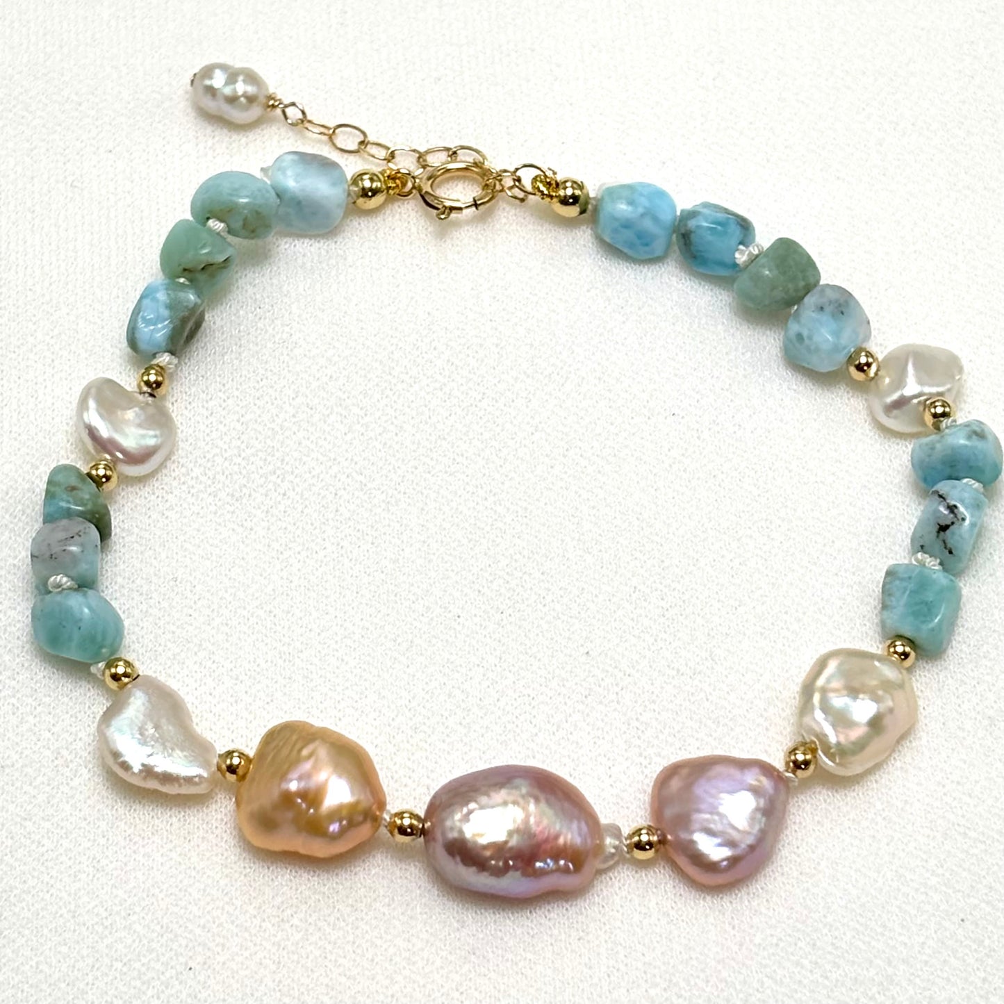 Larimar Pink Keshi Pearl Bracelet