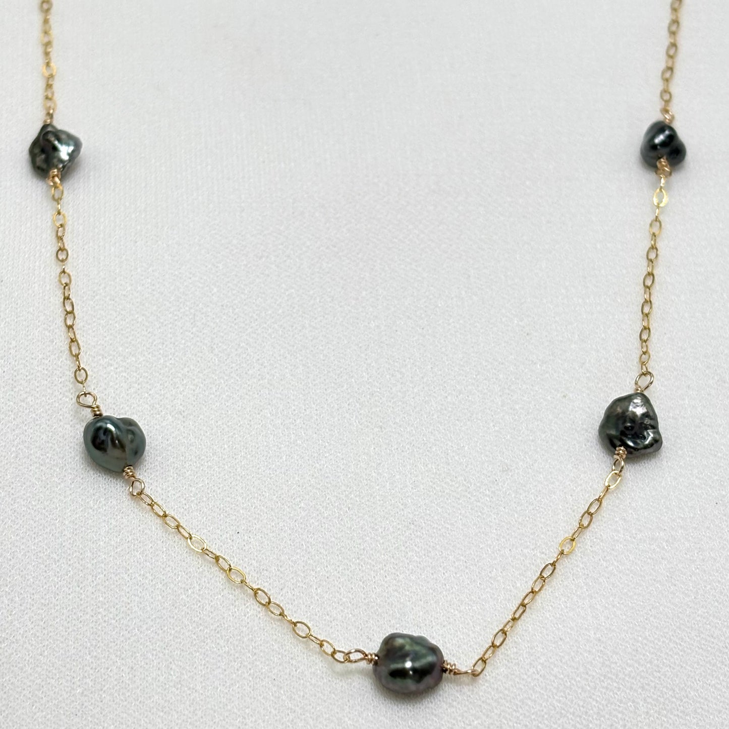 Dark Tahitian Keshi Pearl Necklace