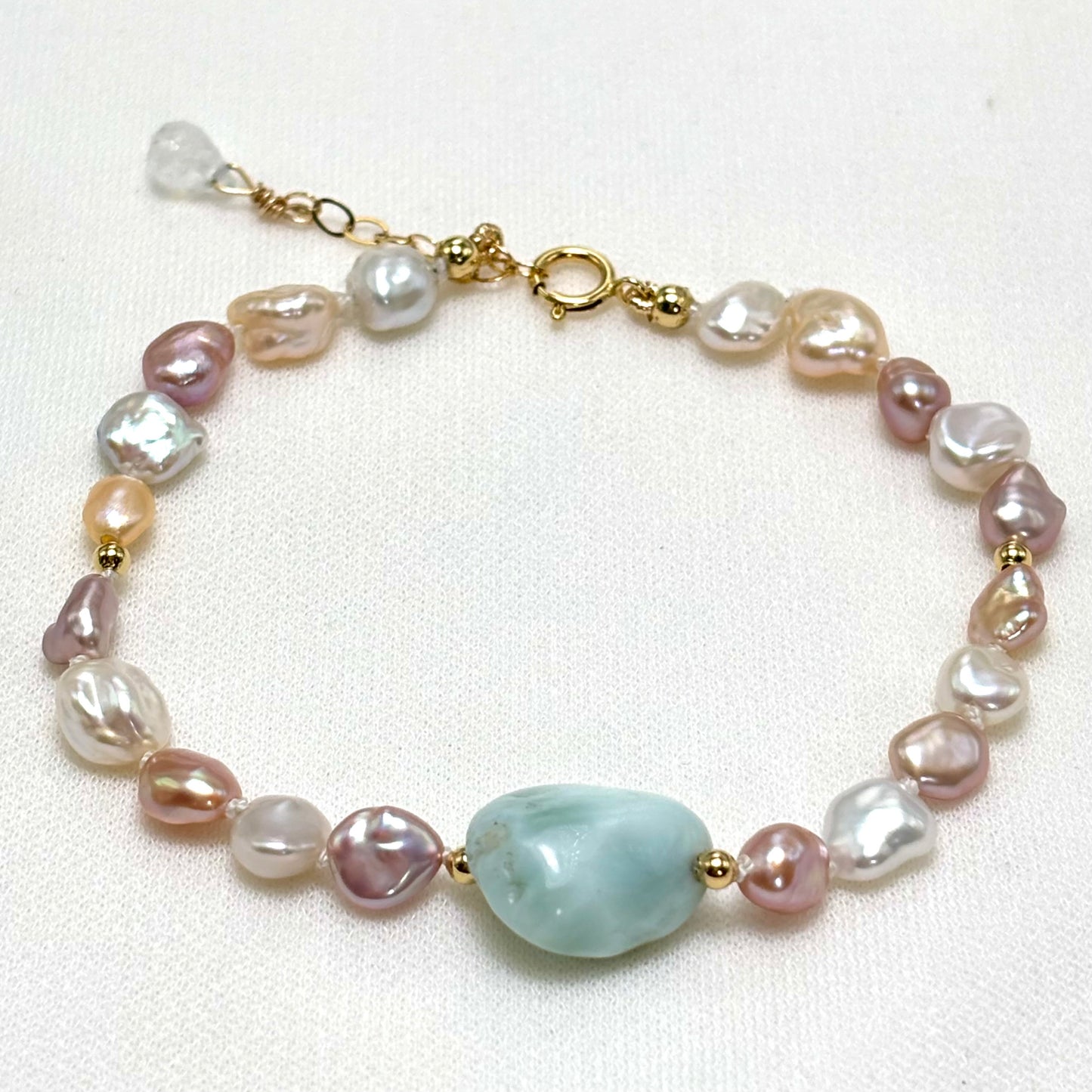 Pink Keshi Larimar Drop Bracelet