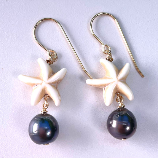 Tahitian Pearl Starfish Earrings