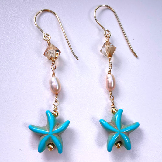 Teal Starfish Sunset Earrings