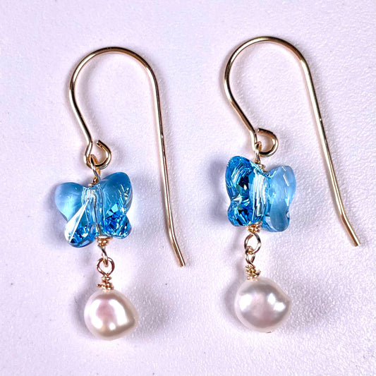 Blue Butterfly Keshi Pearl Earrings