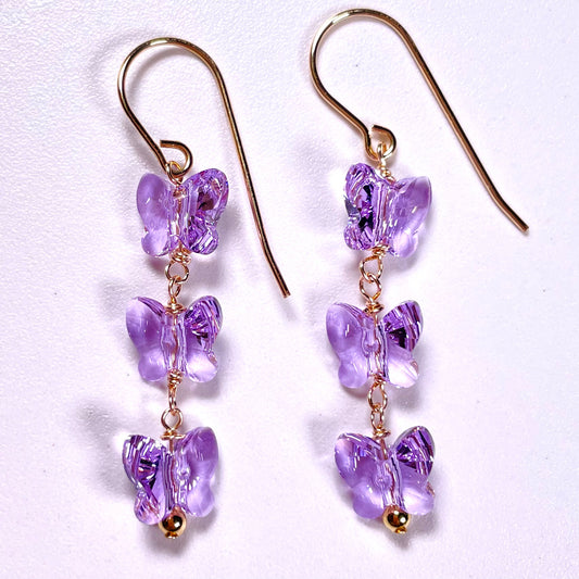 Triple Purple Butterfly Earrings