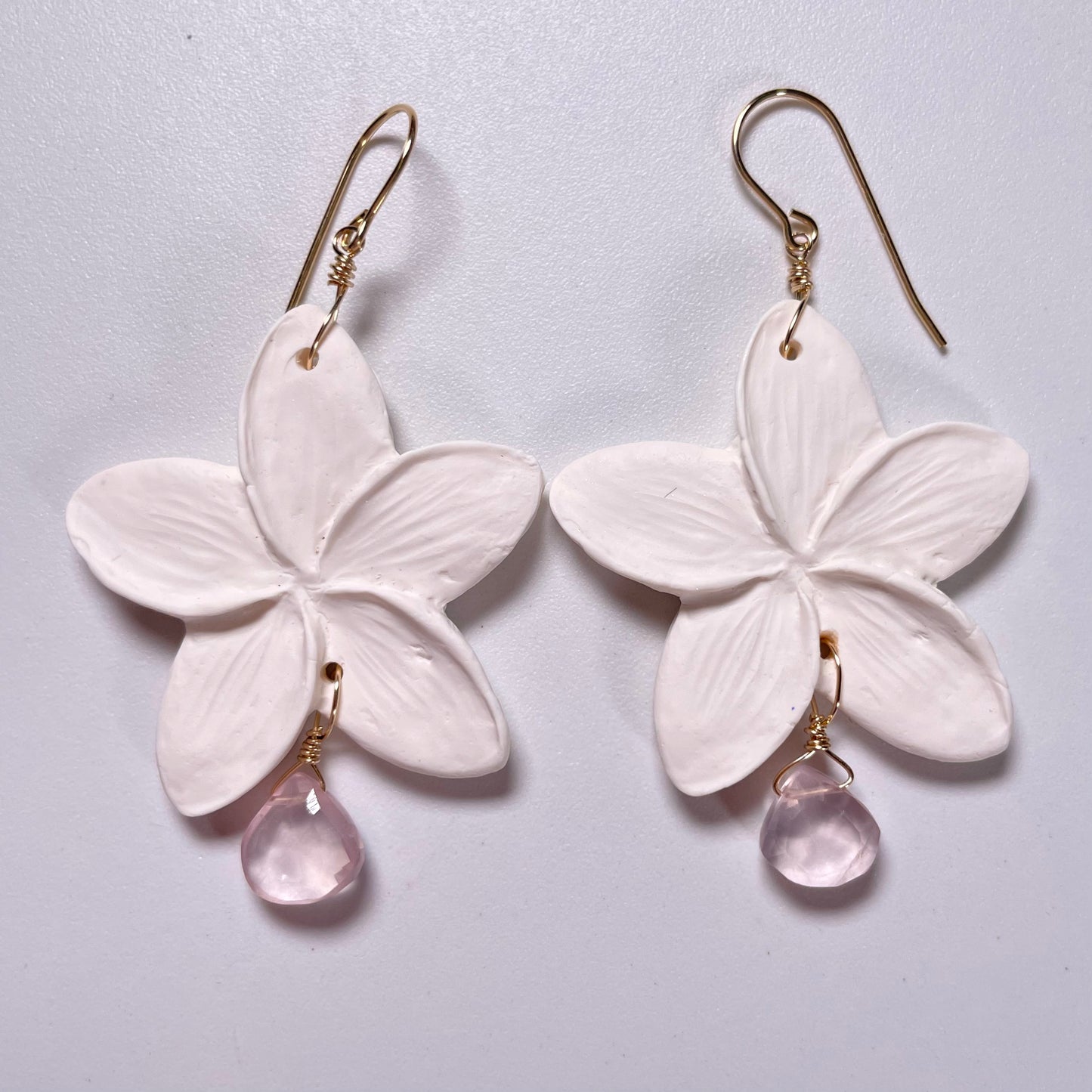 Plumeria Rose Quartz Clay Earrings