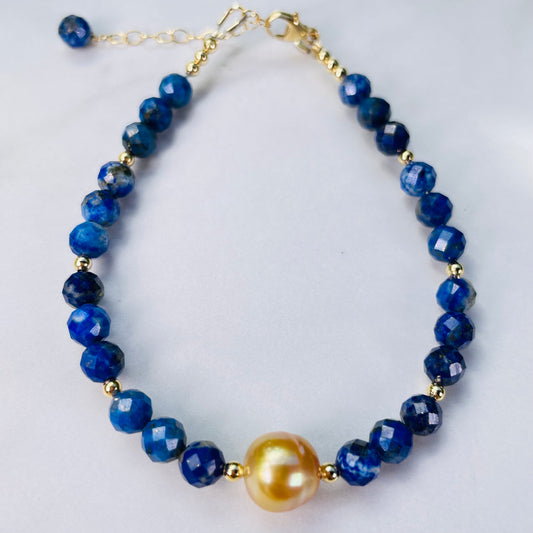 Golden South Sea Pearl Lapis Lazuli Treasure Bracelet