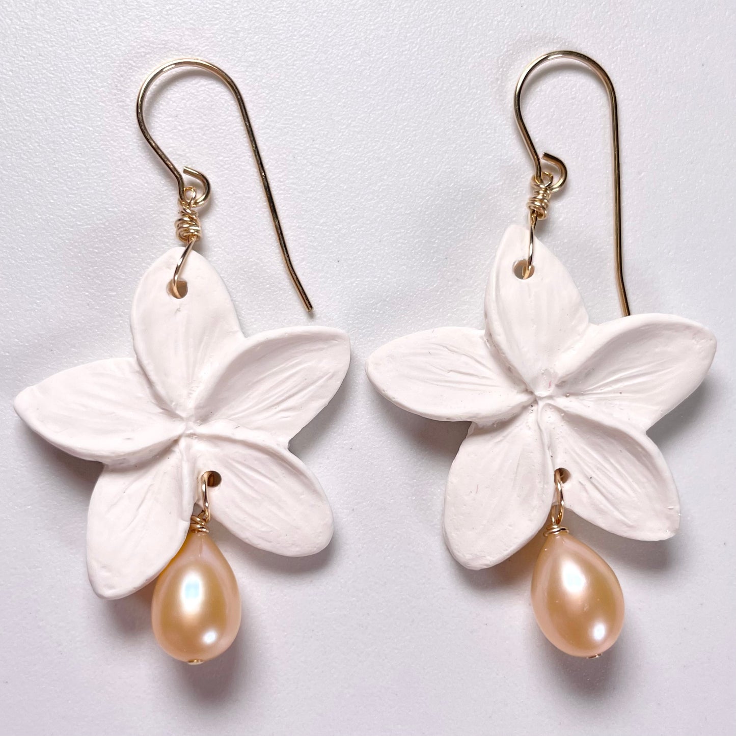 Plumeria Pink Pearl Clay Earrings