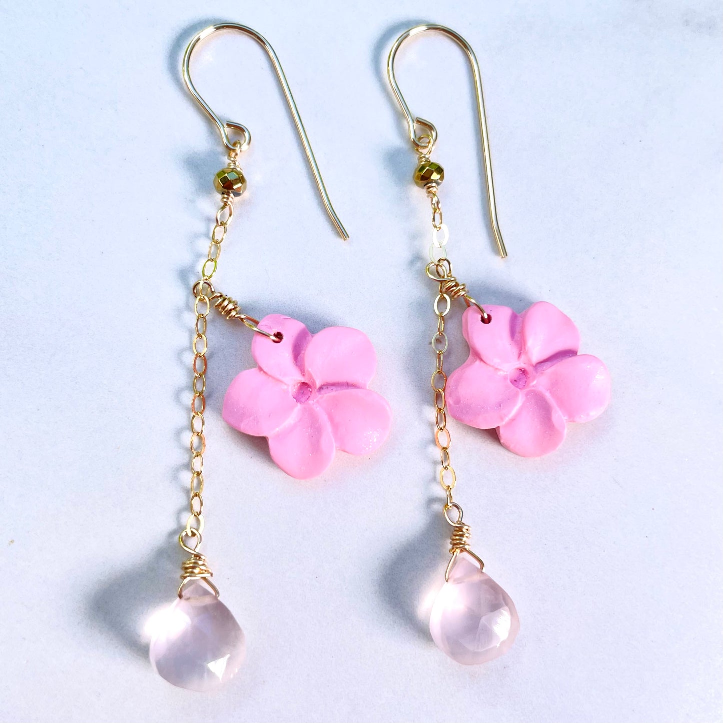Pink Plumeria Drop Clay Earrings
