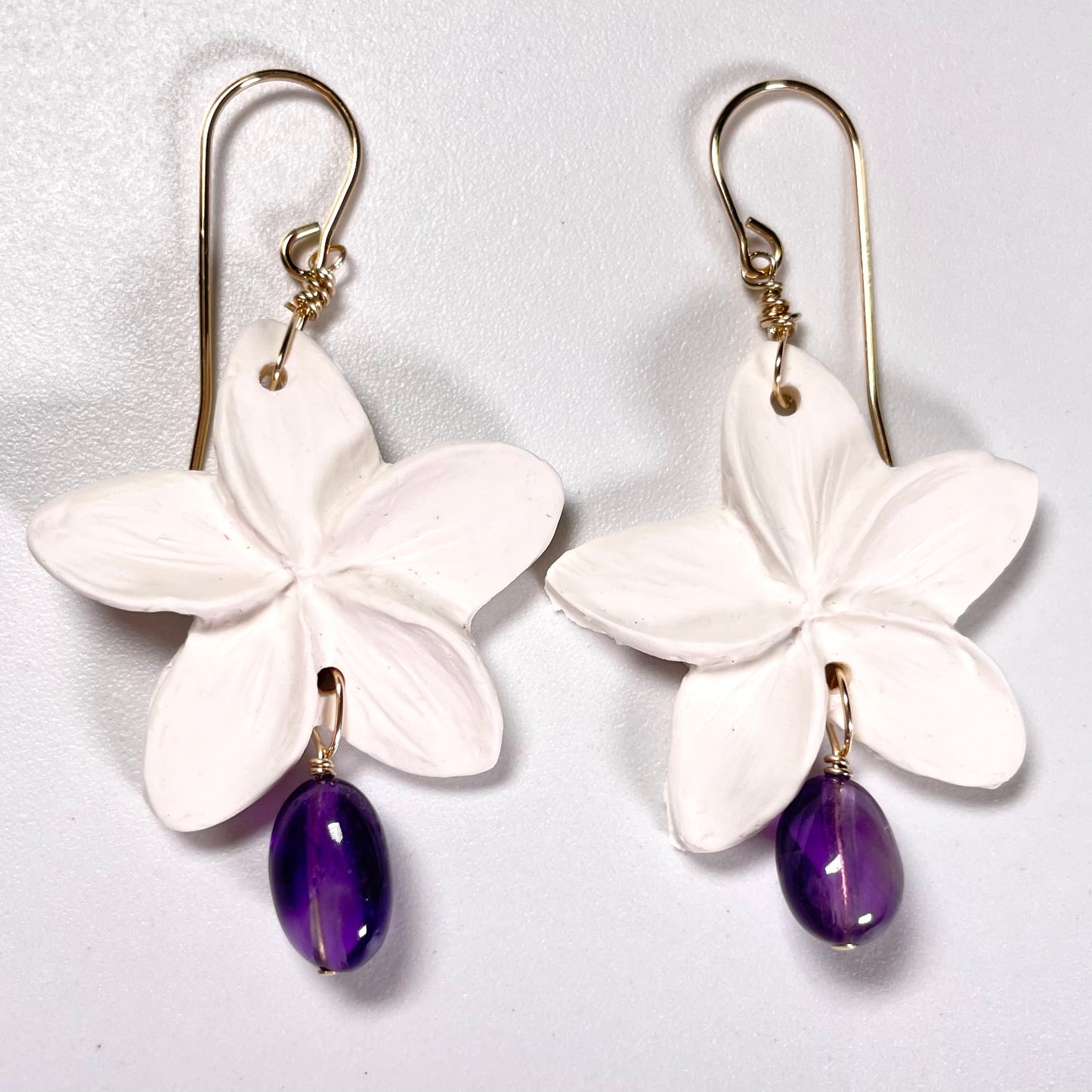 Plumeria Amethyst Clay Earrings