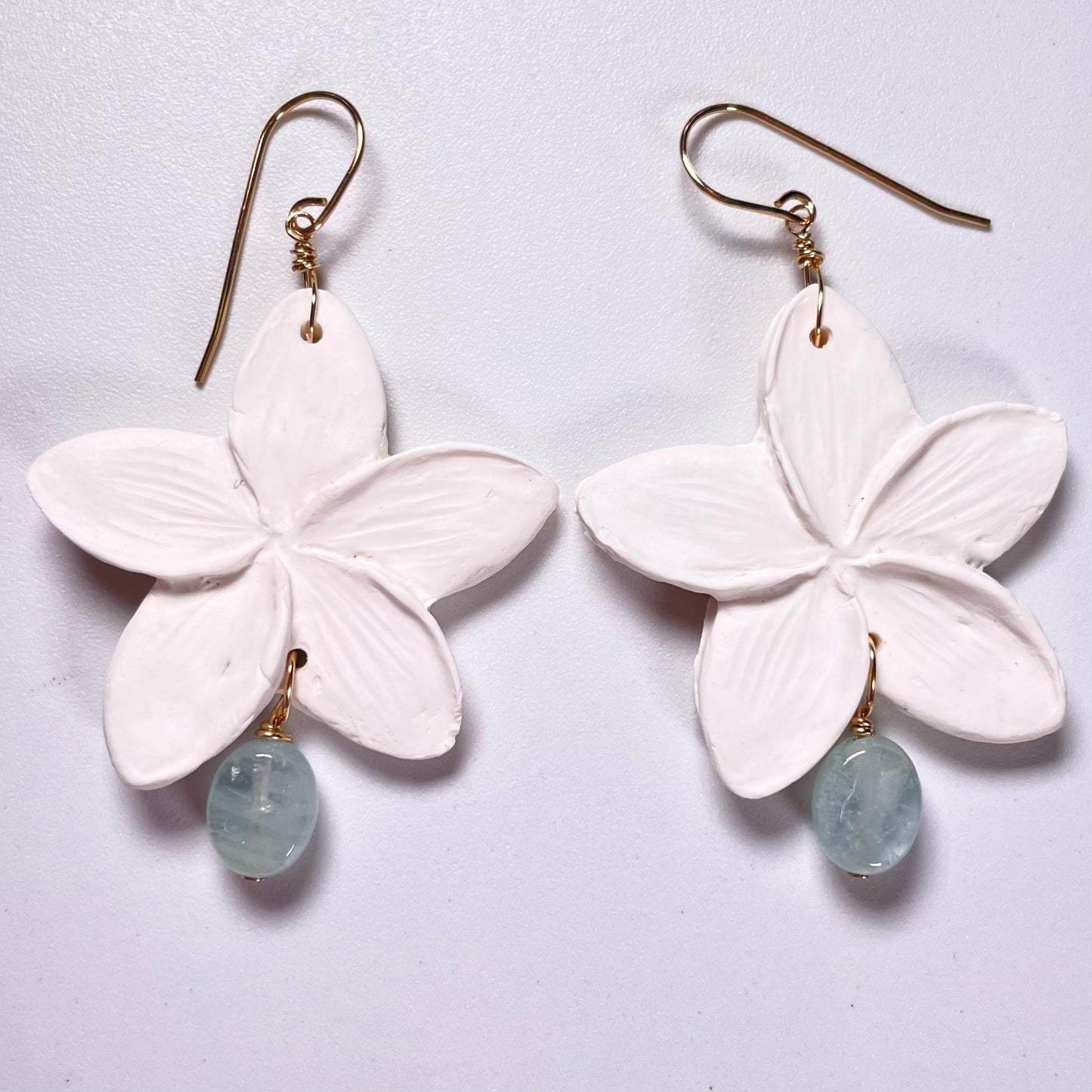 Plumeria Aquamarine Clay Earrings