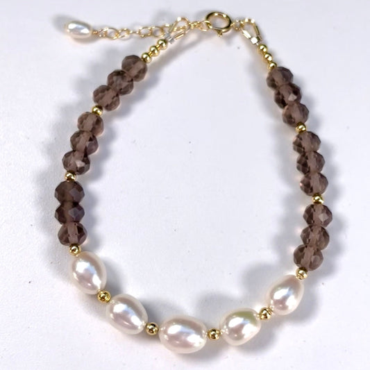 Smoky Quartz Pearl Treasure Bracelet