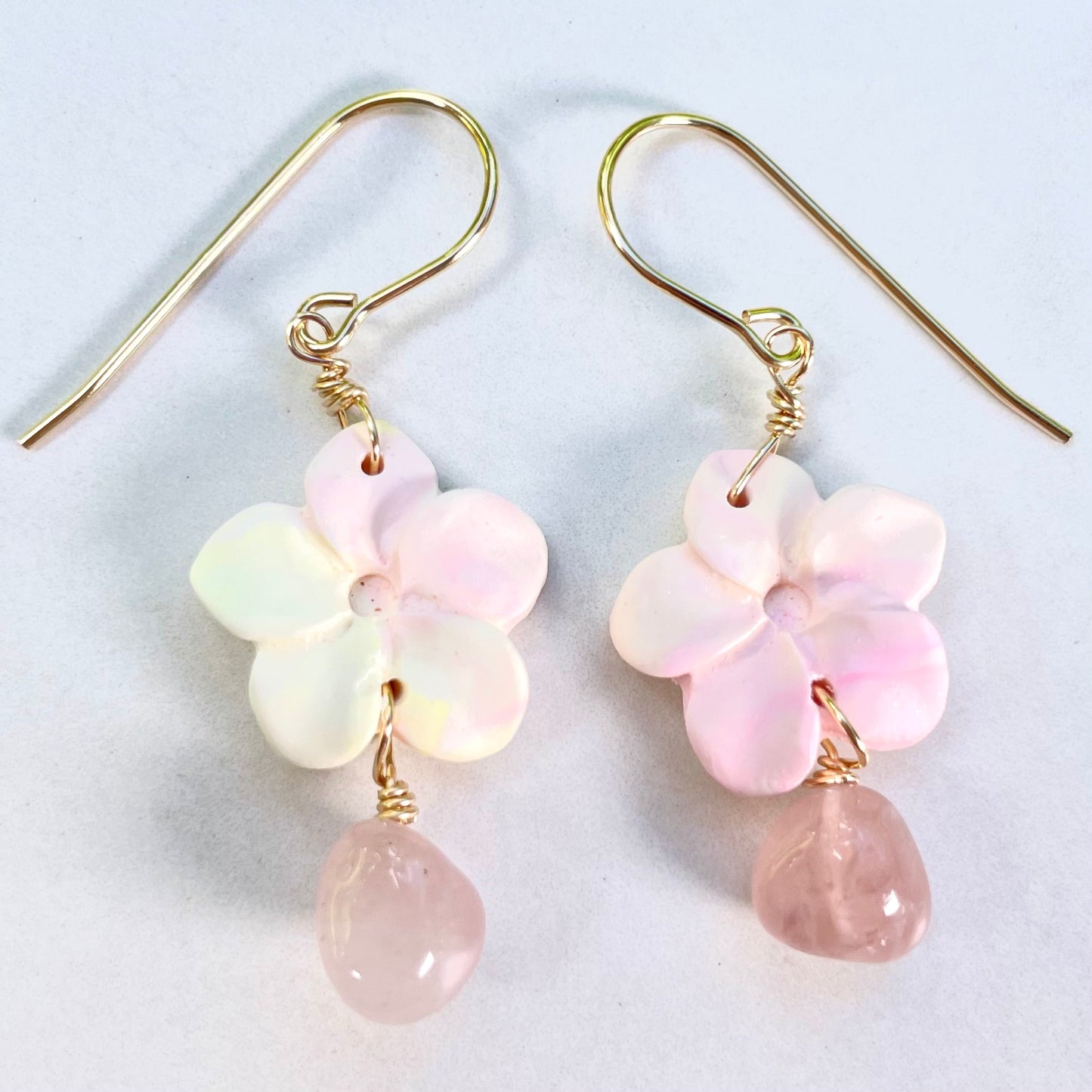 Pink Plumeria Rose Quartz Clay Earrings