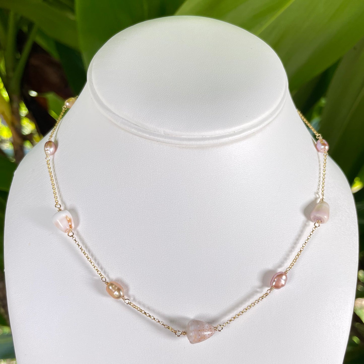Pink Keshi Cone Shell Necklace