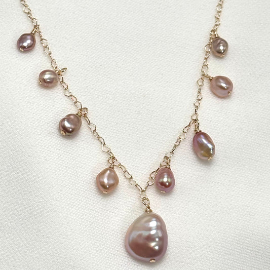 Pink Keshi Pearl Charm Necklace