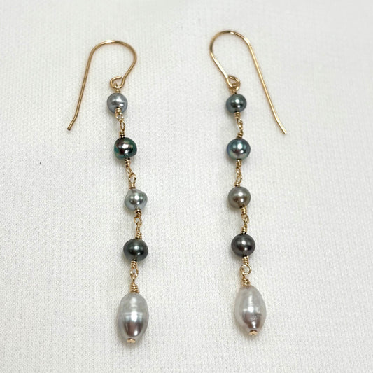 Multi Color Tahitian Keshi Pearl Drop Earrings
