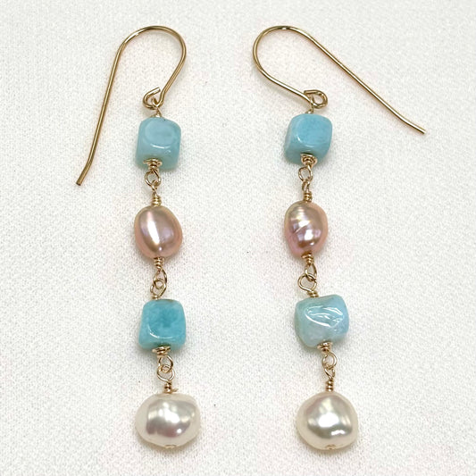 Larimar Keshi Earrings