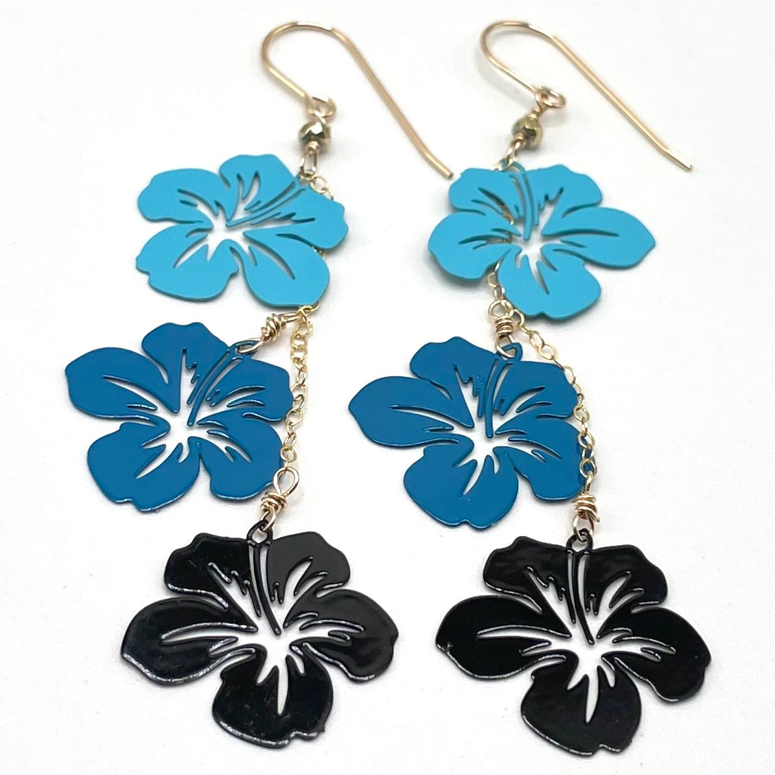 Blue Ombré Hibiscus Earrings