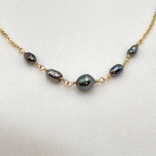 Dark Tahitian Keshi Pearl Necklace