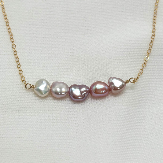 Pink Keshi Pearl Bar Necklace