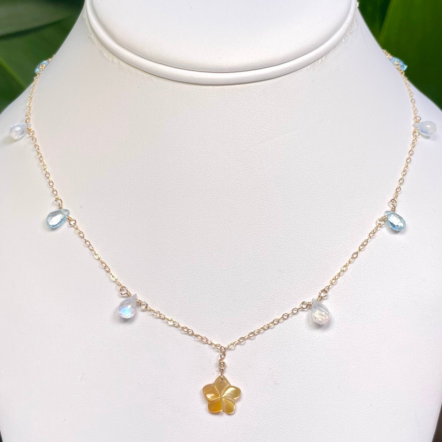 Blue Topaz Moonstone Pua Necklace