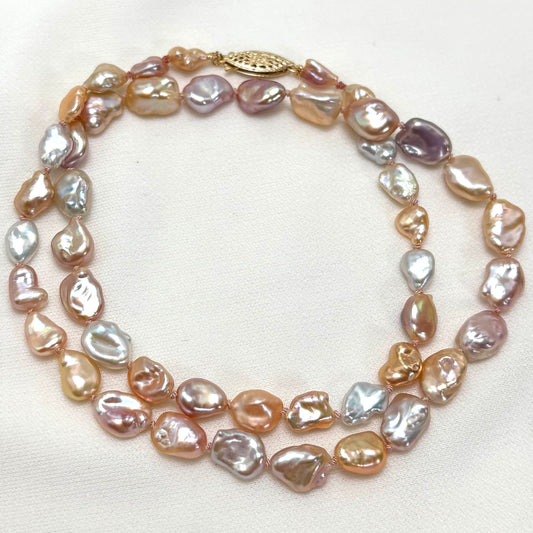 Multi Color Pink Keshi Pearl Strand Necklace