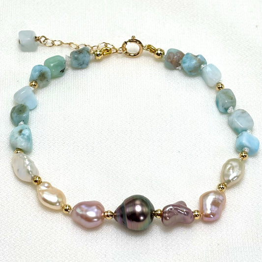 Larimar Rainbow Keshi Pearl Bracelet