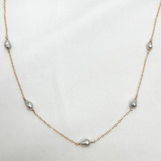 Silver Tahitian Keshi Pearl Love Necklace