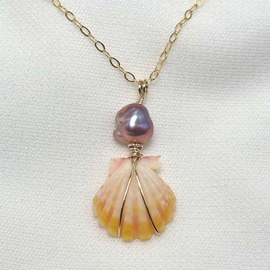 Purple Keshi Mini Sunrise Shell Necklace