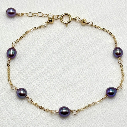 Dark Purple Keshi Pearl Bracelet